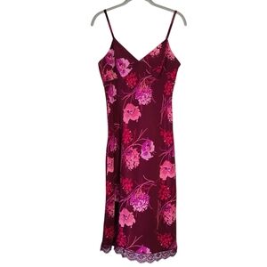 Vintage Express Y2K Slip‎ Dress Womens 7/8 Burgundy Pink Floral Lace Babydoll